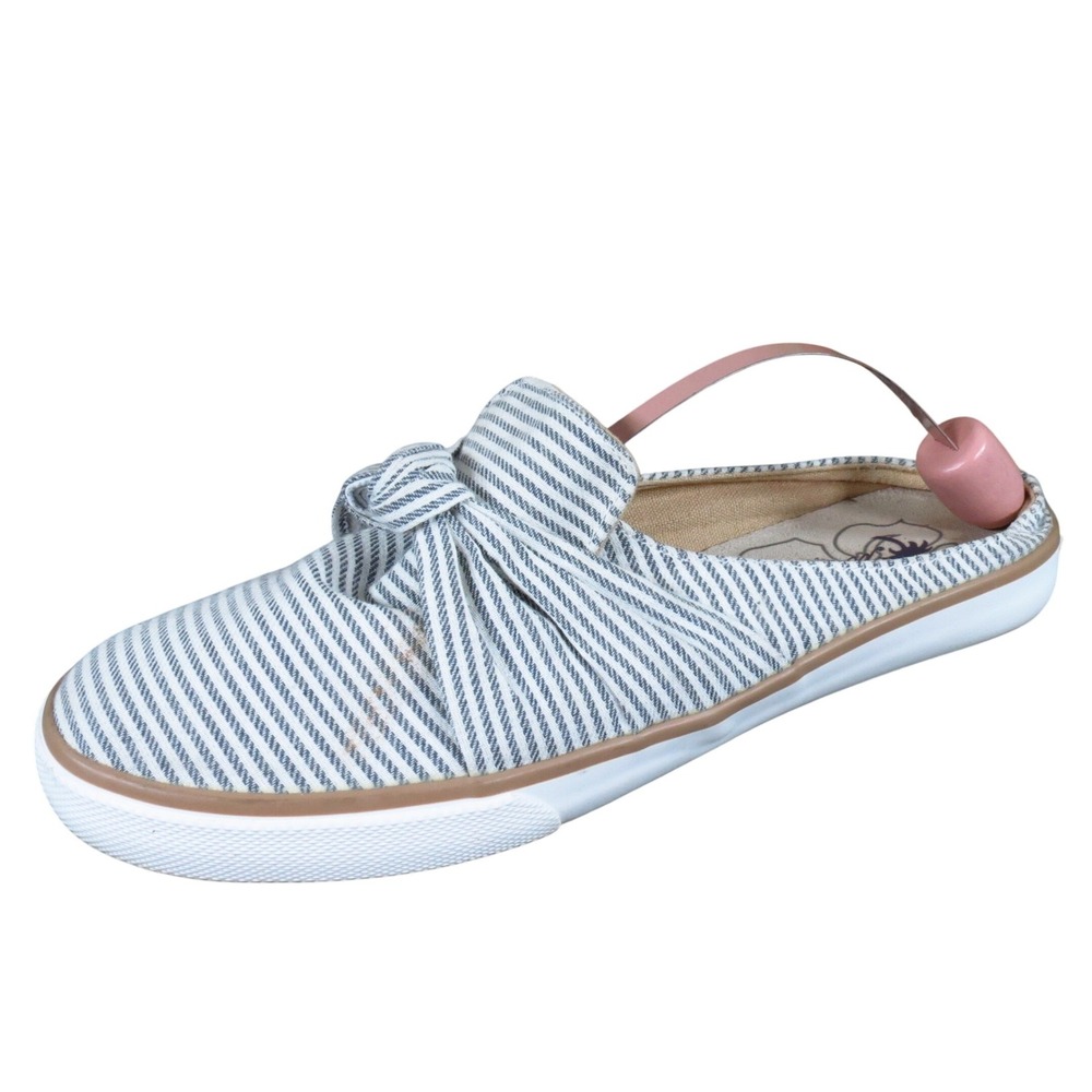 Margaritaville Sailor Women Flat Size 9 Casual Slip On Mule Blue White Striped